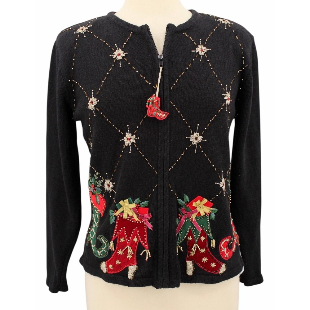 Vintage Heirloom Collectibles Christmas Sweater Petites Medium Embroidered Beads